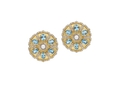 18kt yellow gold Blossom earring with white onyx, blue topaz and .98 cts diamonds. Available in white, yellow, or rose gold.
