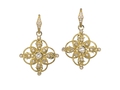 18kt yellow gold Filigree earring with white topaz and .35 cts diamonds. Available in white, yellow, or rose gold.

