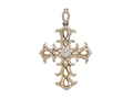 18kt yellow gold Gothic Cross available in 37 mm with .61 cts diamonds and 50 mm with 1.63 cts diamonds. Available in white, yellow, or rose gold.
