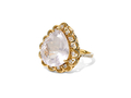 18kt yellow gold Jane ring with 9.76 ct rose quartz and .36 cts diamonds. Available in white, yellow, or rose gold.
