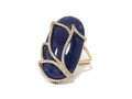 18kt yellow gold Lotus ring with lapis and .58 cts diamonds. Available in white, yellow, or rose gold.

